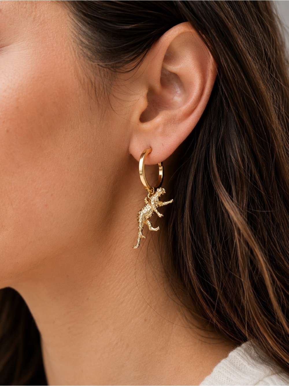 New, Never Worn Banana Republic Gold Leopard Charm Hoop Earrings